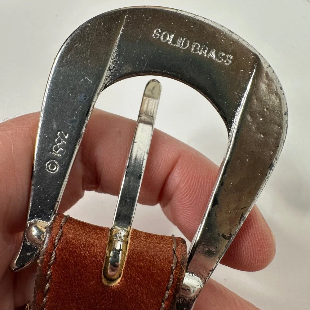 Honest Brighton Brown Leather Belt Silver Tone 3D Animals Safari Vtg 90s Sz 30
